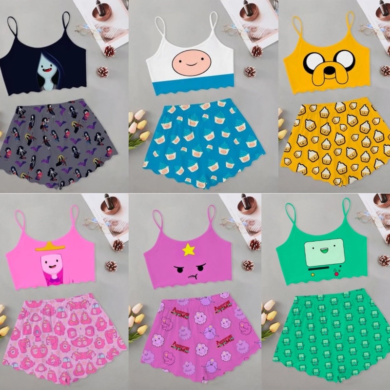 Pijama Geek Cropped Hora de Aventura Gumbal Demon Slayer Dragon  Ball Roupa de Dormir