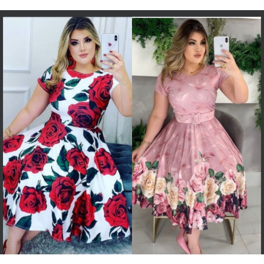 VESTIDO ESTAMPADO MODA EVANGÉLICA GOSPEL CRISTÃ RODADO GODÊ MIDI FLORES MIDI