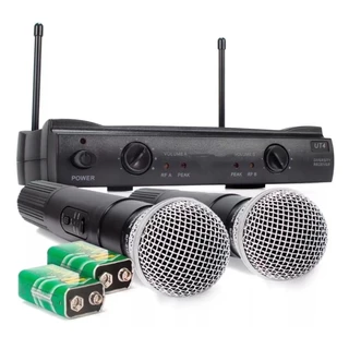 2 Microfones Profissional Sem Fio + 2 Baterias e cabo P10 Grátis