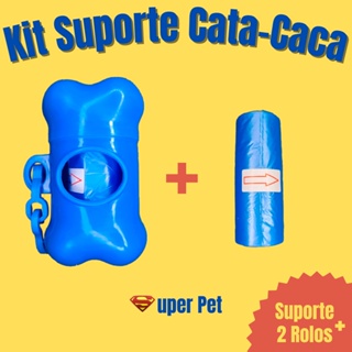 Kit Cata Caca Suporte Porta Saquinho Pet Coletor de Fezes + 2 Refil Saco Plástico 15 Unidade Biodegradável Para Cão Cachorro e Gato Pet