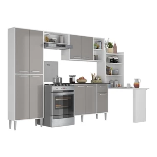 Cozinha Completa c/ Mesa Dobrável Siena Multimóveis MP2039 Branca/Lacca Fumê