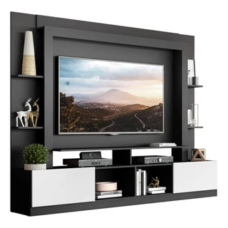 Estante com Suporte para TV até 65" Multimóveis Moscou FG2747 Preta/Branca