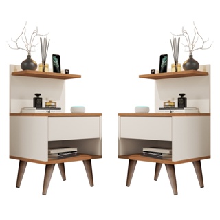 Kit com 2 Mesa de Cabeceira Retrô Com 1 Gaveta Sleep Decor - Cores