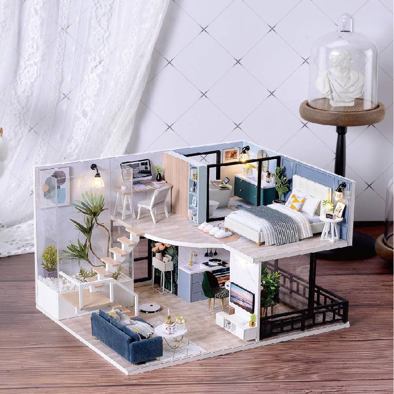 Cutebee DIY Dollhouse Kit Doll Houses Miniatura De Móveis Com Brinquedos LED Para Crianças Presente De Aniversário L32