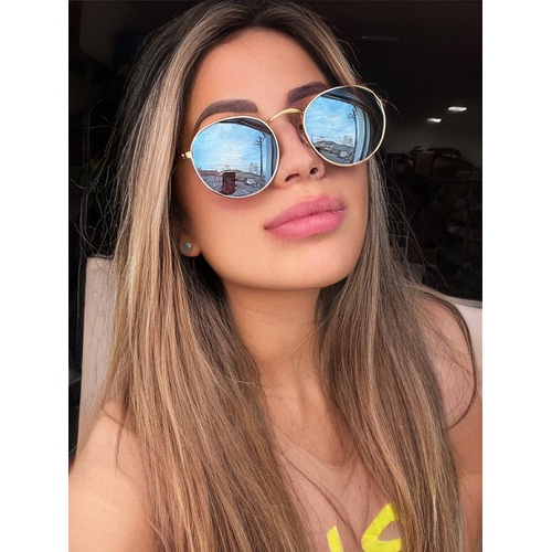 Óculos Feminino De Praia Sol Proteção Uv Redondo Espelhado Tendência ...