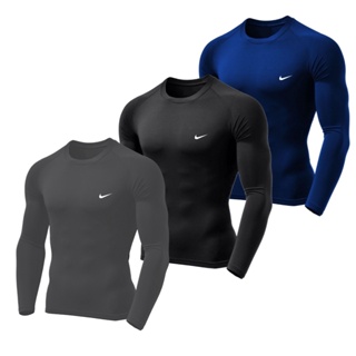 Kit 3 Camisas Blusas Térmicas Proteção Solar Segunda Pele Preta Chumbo Azul Marinho