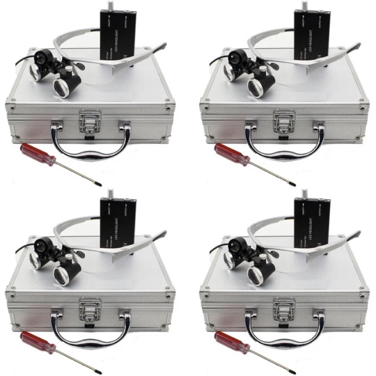 4 Oculos Lupa Cabeca 3,5x Led 3 Watts Cirúrgico Dentista