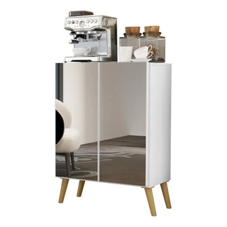 Aparador Retrô com Espelho Multimóveis Cantinho do Café com 2 Portas FG3613 Branco/Natural