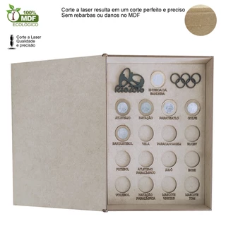 Caixa Quadro Porta Moedas das Olimpiadas em Madeira MDF Colecao 17 Moedas Jogos Olimpicos Decori Br