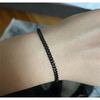 Pulseira De Aço Inoxidável Preta De 4 Mm De Corrente Fina Para Homens Ligação Cubana Feminina Atacado Joias