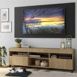 Rack com Painel TV 65" com Rodízios e 2 portas Londres Multimóveis Rustic/Preto