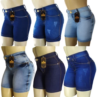 Kit 4 Bermuda Jeans Com Lycra Meia coxa Cintura Alta