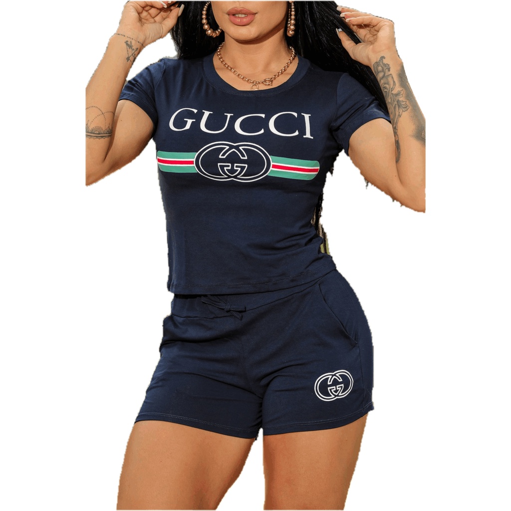 Conjunto Feminino Verão Shorts E Blusa Camiseta Manga Curta Tamanho P ao GG