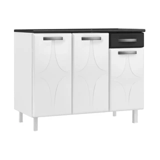 Balcão de Cozinha de Aço Triplo 105cm com Tampo Amanda Multimóveis Smart CR6058 Branco/Preto