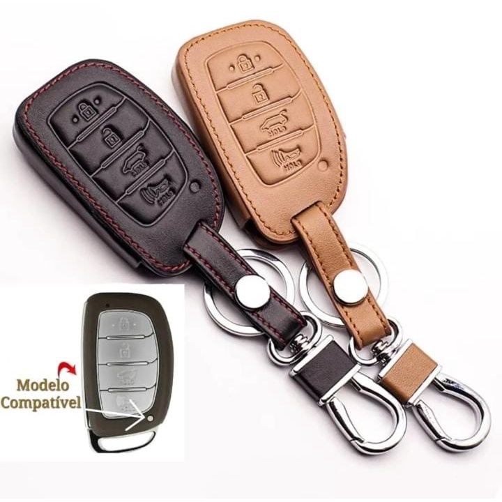 Capa Chaveiro Em Couro Presencial 4 Botões Chaves Hyundai Hb20 Creta Ix35 Elantra Tucson sonata