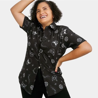 Camisa Blusa Preta de botão Mística Mangas Curta Unissex