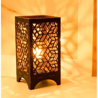 Abajur de Mesa Moderno Arabesco Luminária Cubo Sala Quarto Preto Com Tomada