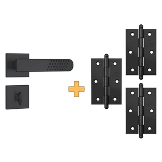 Fechadura Banheiro Stam 823/21 Preto Fosco Roseta Quadrada + 3 Un Dobradiça Stam Preta para Portas