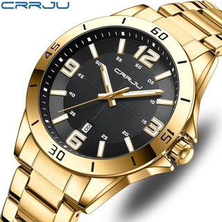 CRRJU Relógios Masculinos Marca Original Aço Inoxidável Ouro Luxo Moda Negócios Esportes Quartzo Impermeável 5003 X
