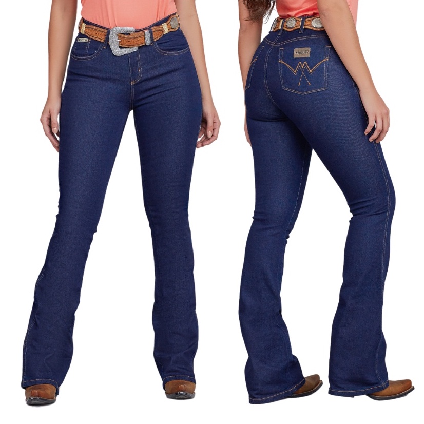 Calça country feminina minuty bordada hot sale na barra cós alto top