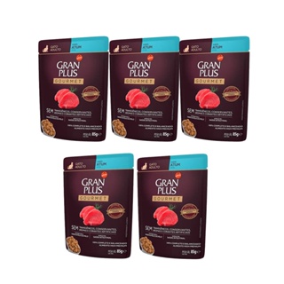 Kit 5 Rações Úmida Gran Plus Sachê Gatos Gourmet Adultos Atum - 85g