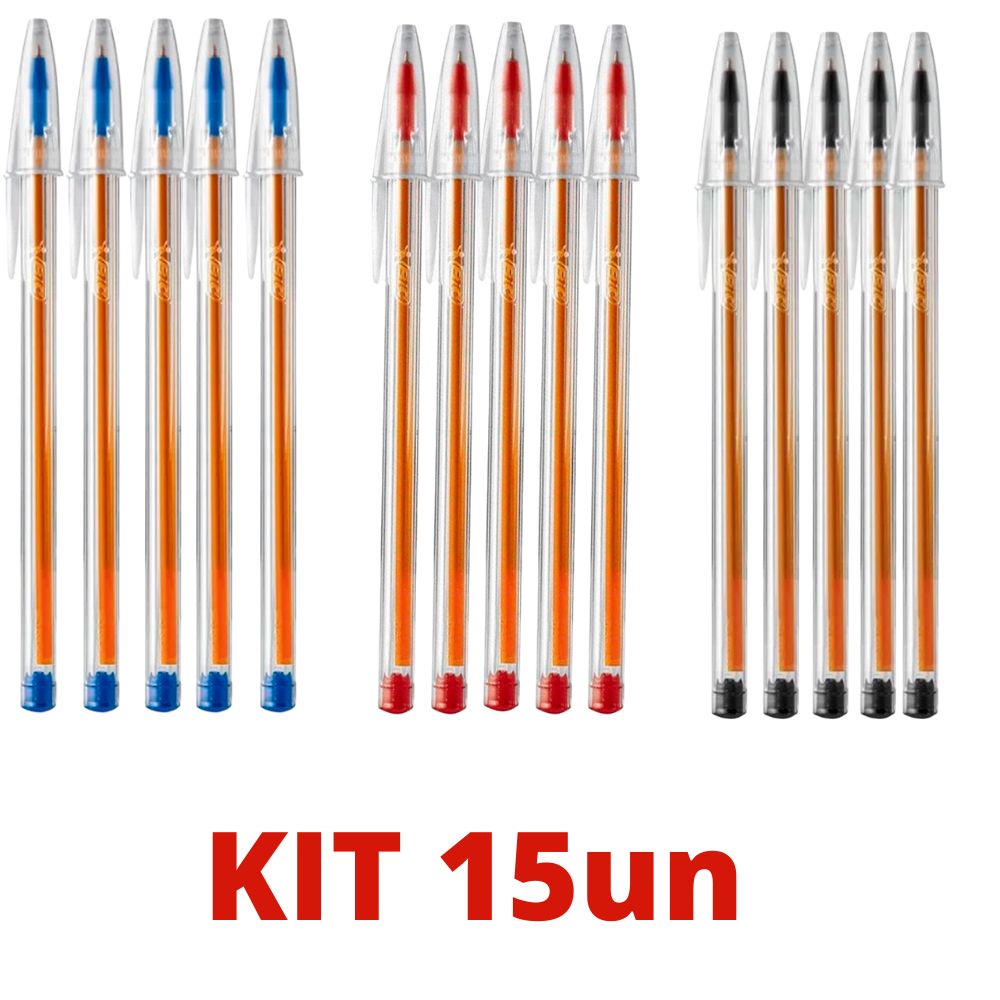 Kit Canetas Bic Ponta Fina 0.8mm 15 unidades Cores Sortidas