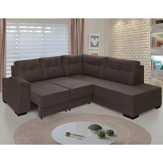 Sofá De Canto Retrátil Holanda Tecido Suede Pluma Café