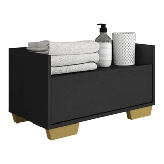 Gabinete Armário Banheiro 60 cm c/ Pés Quadrados Multimóveis Preto/Natural