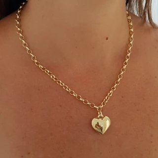 Colar elo Português Feminino com Pingente Coração