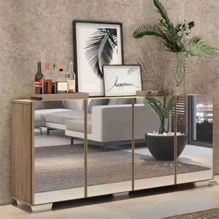 Aparador Buffet 4 portas c/ Espelho e Pés Quadrados Vegas Multimóveis Rustic/Branco