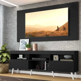 Rack c/ Painel e Suporte TV 65" e Pés Retrô Flórida Multimóveis Preto/Branco