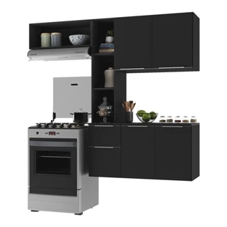 Cozinha Compacta Multimóveis Sofia FG2002 com Armário e Balcão Preta