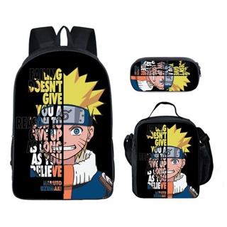 Kit Mochila Lancheira Estojo Anime Sasuke - Preto