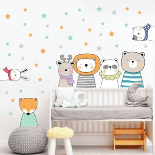 Adesivos de Parede Infantil Animais Bichinhos Coloridos e Estrelas decoração incrível e fácil aplicação
