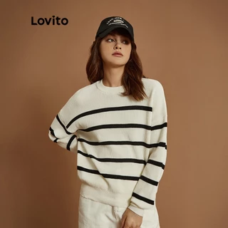 Lovito Casual Suéter Listrado Macio Alta Elasticidade L32UD004 (Off white)