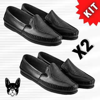 Kit 2 Pares Sapato Mocassim Masculino Ortopédico Anti Stress Couro Legitimo Sola Anti Derrapante