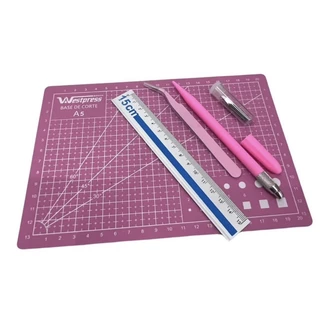 Kit Base Placa A5 22x15 cm Corte Rosa Régua Estilete Precisão Pinça Patchwork Artesanato Scrapbook Cultural Educativo Westpress Pronta Entrega Envio Imediato