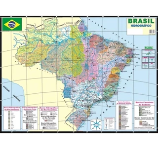 Mapa do Brasil Hidrográfico BAcias Escolar Poster Geográfico Politico Dobrado
