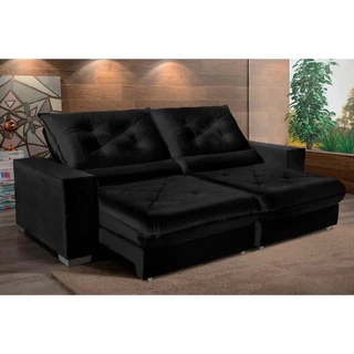 Sofá Cancún 2,10m Suede Velusoft preto c/molas ensacadas