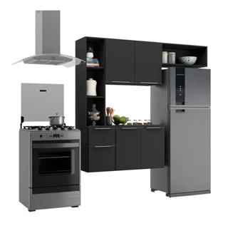 Cozinha Compacta Multimóveis Sofia FG2004 com Armário e Balcão Preta