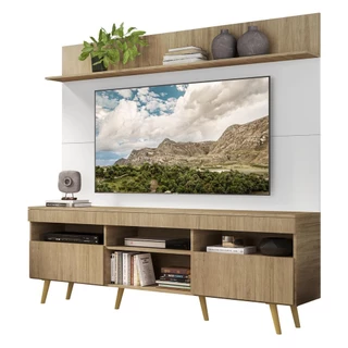 Rack Retrô com Painel e Suporte para TV até 65" Multimóveis Madri FG3374 Rustic/Branco