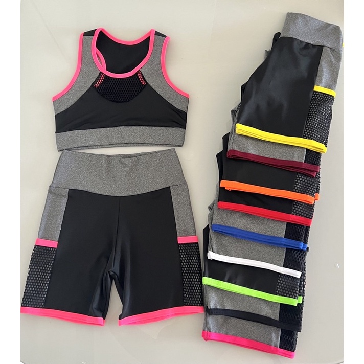 Kit 3 Conjuntos Fitness Short E Top Academia
