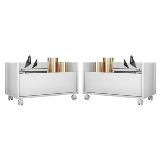 Kit com 2 Mesas de Cabeceira 60 cm com Rodízios Multimóveis FG3635 Branca