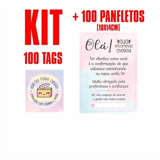 Kit papelaria Combo empreendedor Mimo 100 unidades Panfletos agradecimento ao cliente e 100 unidades Tag Sem furo mini cartão modelo 24