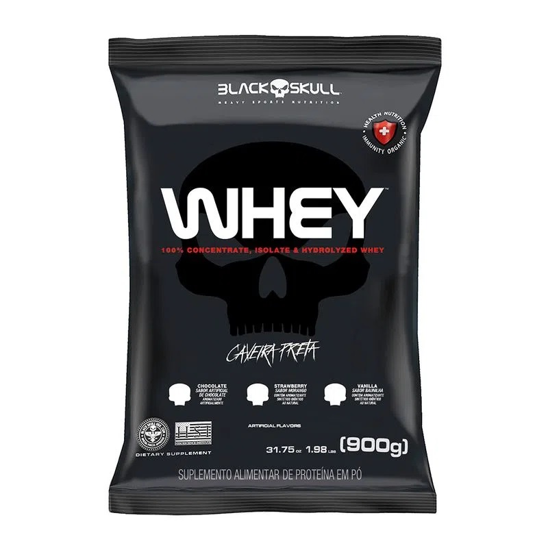 Whey Protein Isolado Refil 900g Black Skull 100% concentrado