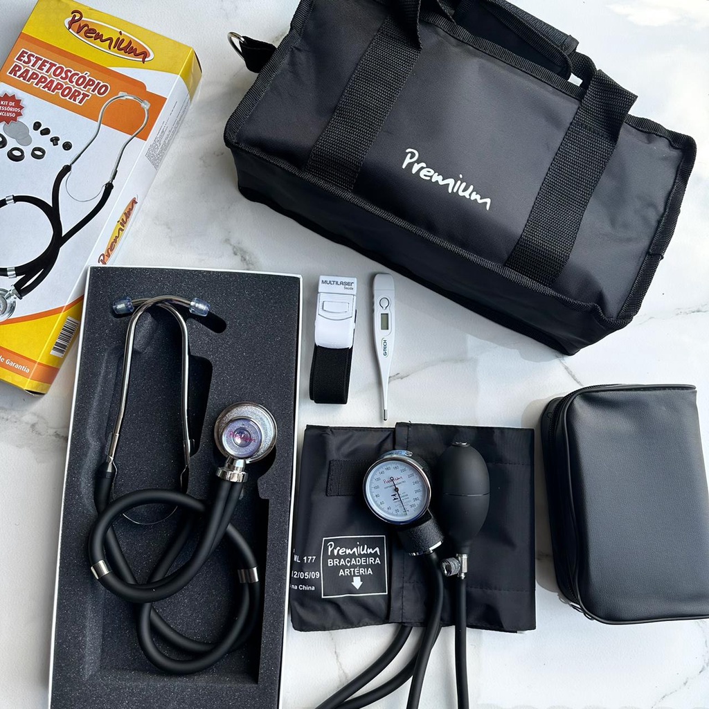 Kit Saúde Acadêmico Enfermagem Medicina Estetoscópio Esfigmomanômetro Preto