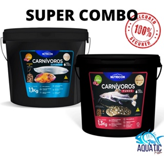 SUPER COMBO Ração peixes Carnívoros de fundo 1,3kg + Carnívoros de Superfície 1,1kg Nutricon PREMIUM - aquário jumbo