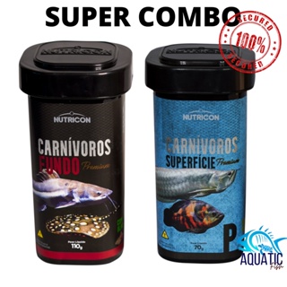 SUPER COMBO Ração peixes Carnívoros de fundo 110g + Carnívoros de Superfície P 70g Nutricon PREMIUM - aquário jumbo