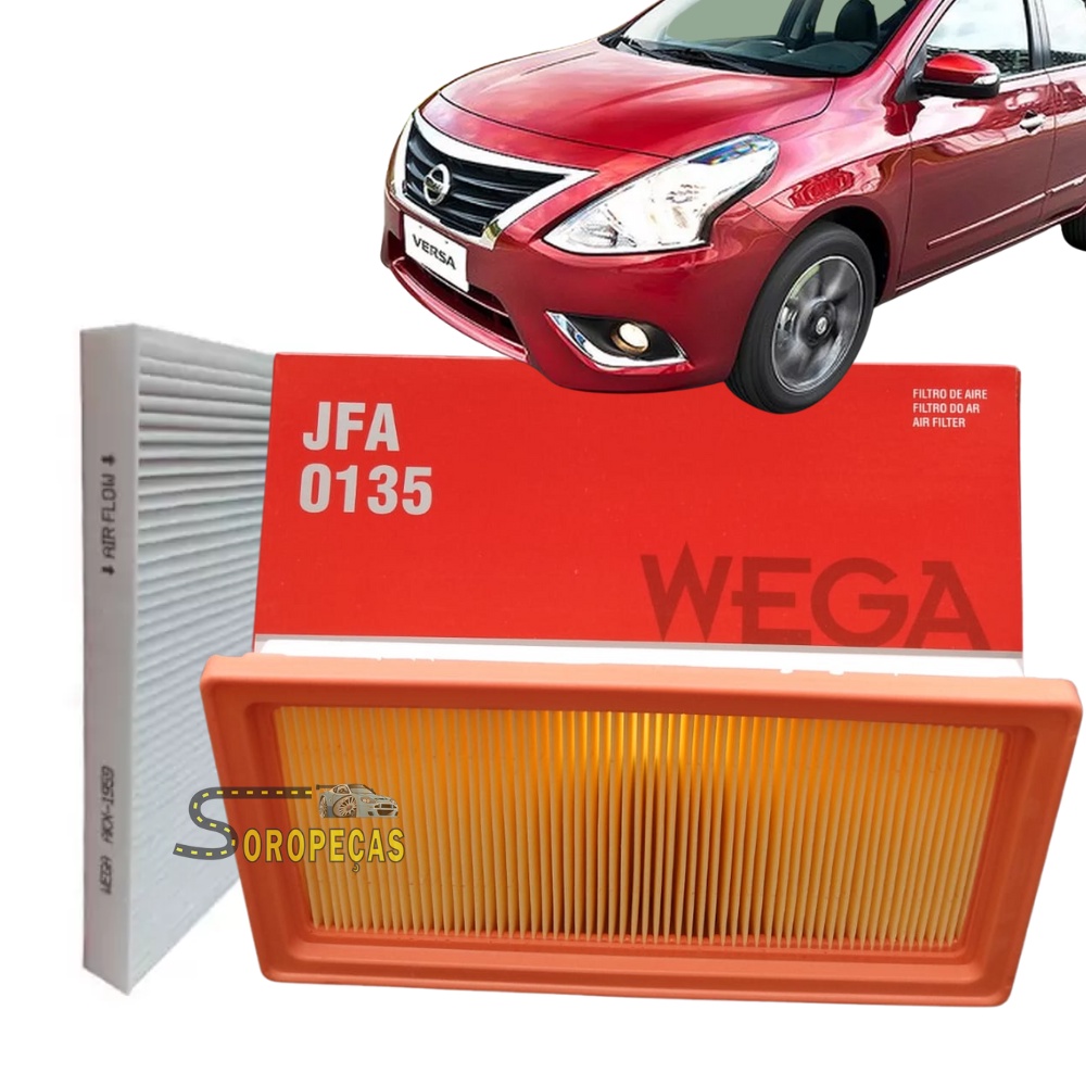 Kit Filtro de ar do motor + Filtro cabine Nissan Versa March 1.6 16v 2011 até 2020