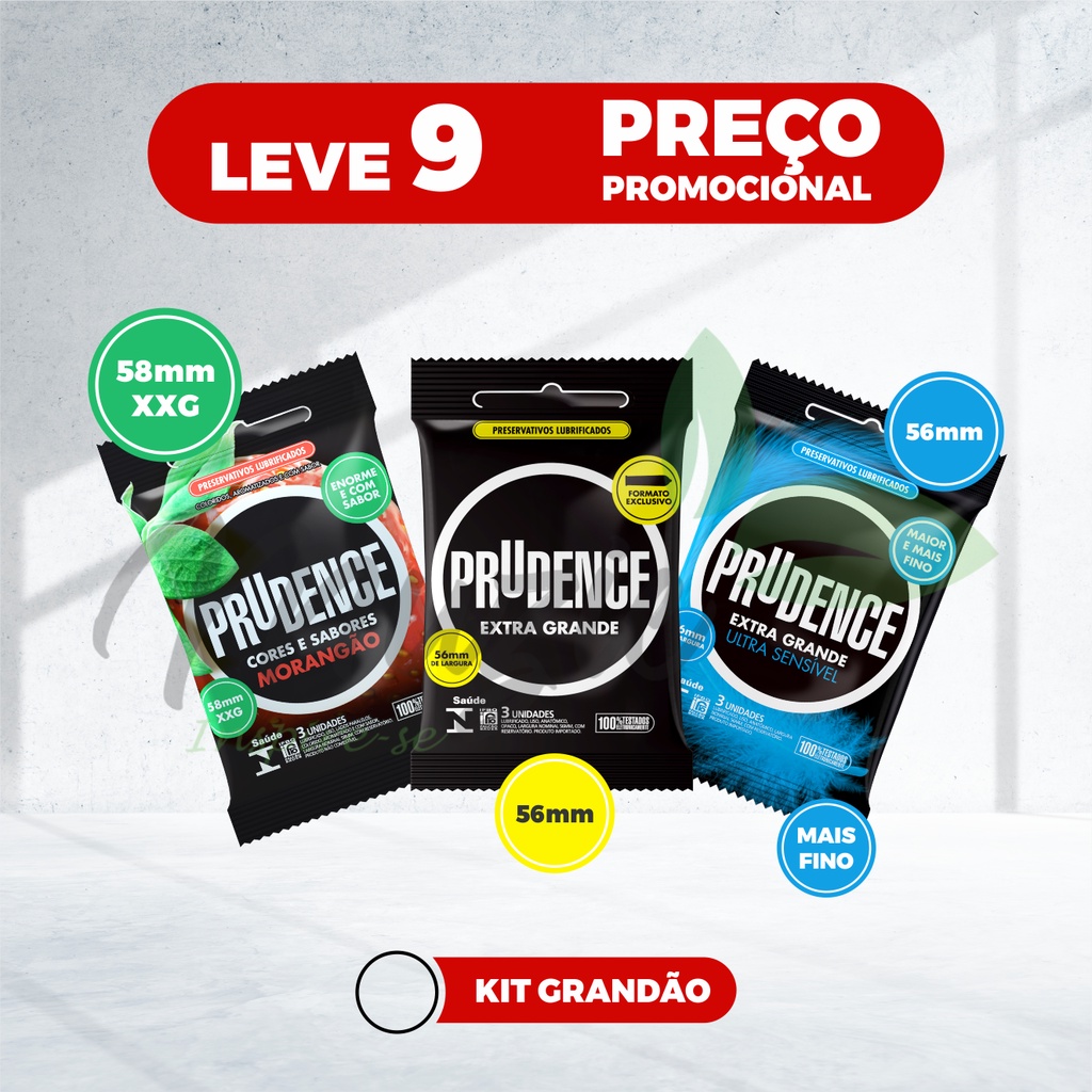 Kit Grandão , 9 preservativos camisinhas tamanho Extra Grande Prudence